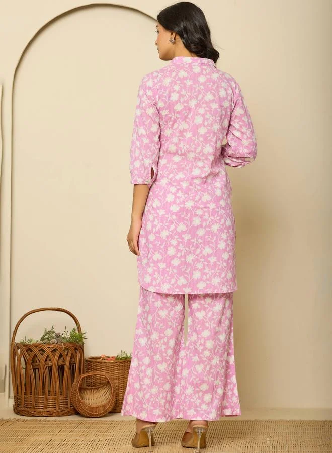 Kasya  Purple Printed Pure Cotton Pathani Kurta Co-Ord Set for Women | Best Price UAE